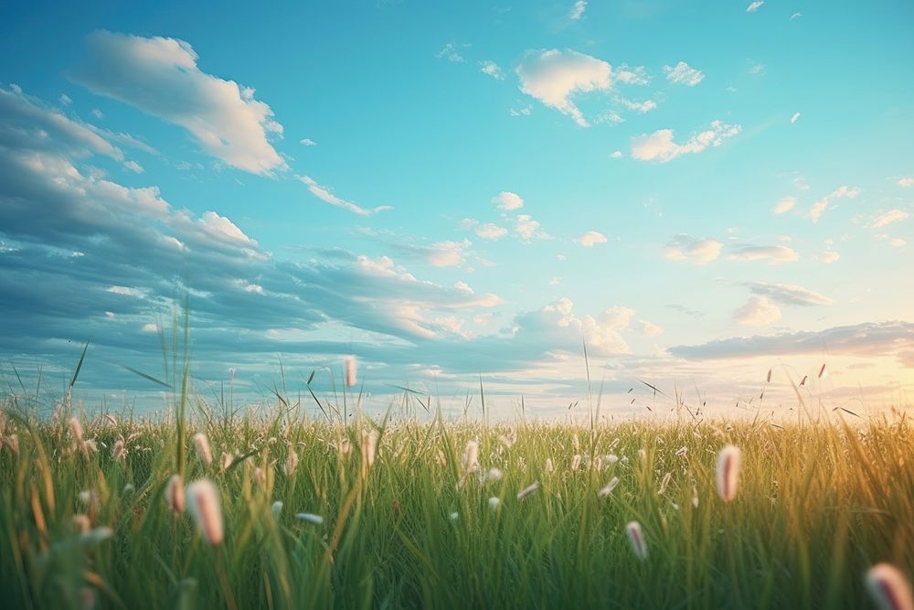 Grass meadow sky landscape outdoors. 