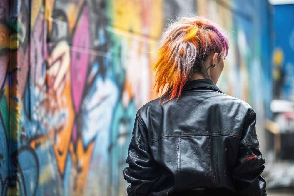 Punk rock woman graffiti jacket adult. AI generated Image by rawpixel.