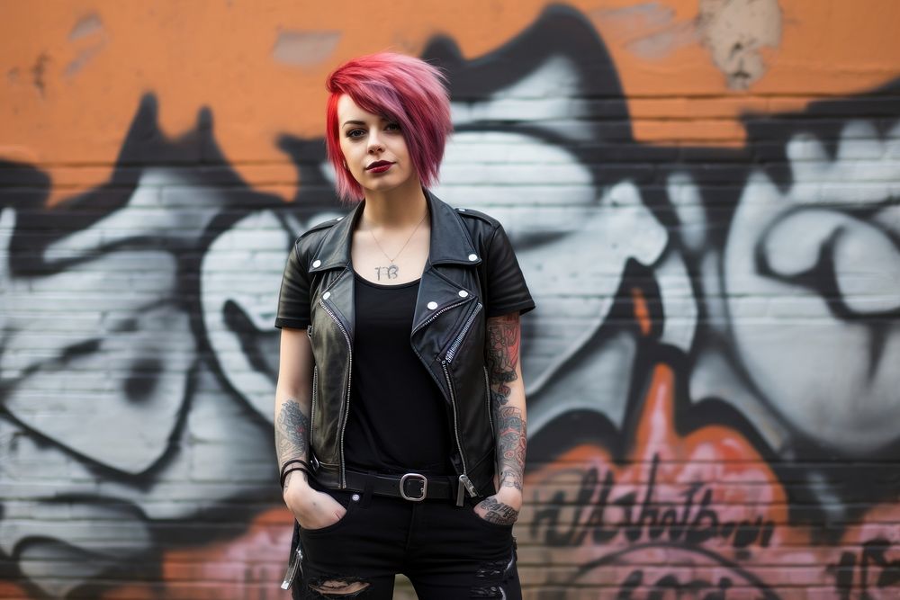 Punk rock woman graffiti standing tattoo. AI generated Image by rawpixel.