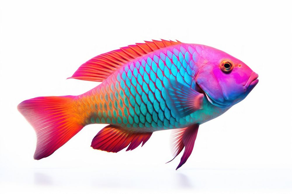 Parrotfish animal white background pomacentridae. AI generated Image by rawpixel.