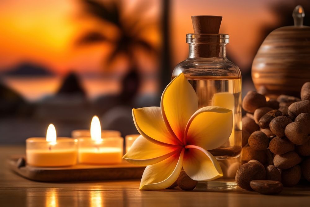 Candle frangipani flower spa. AI generated Image by rawpixel.
