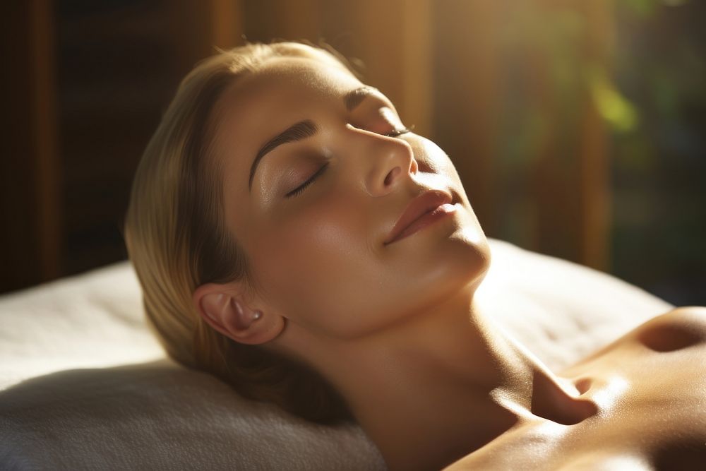 White woman enjoying a body massage adult spa contemplation. AI generated Image by rawpixel.