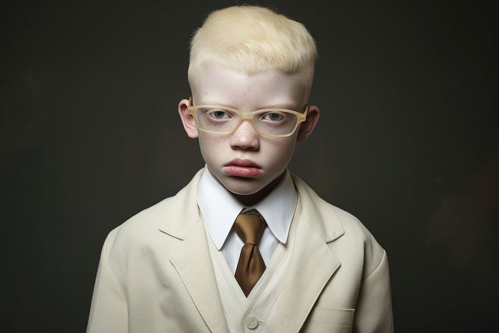 Albinism student boy portrait glasses adult. 