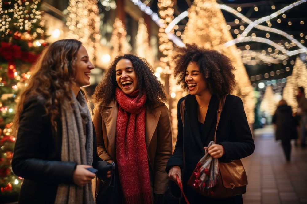 Christmas market laughing shopping motion. AI generated Image by rawpixel.