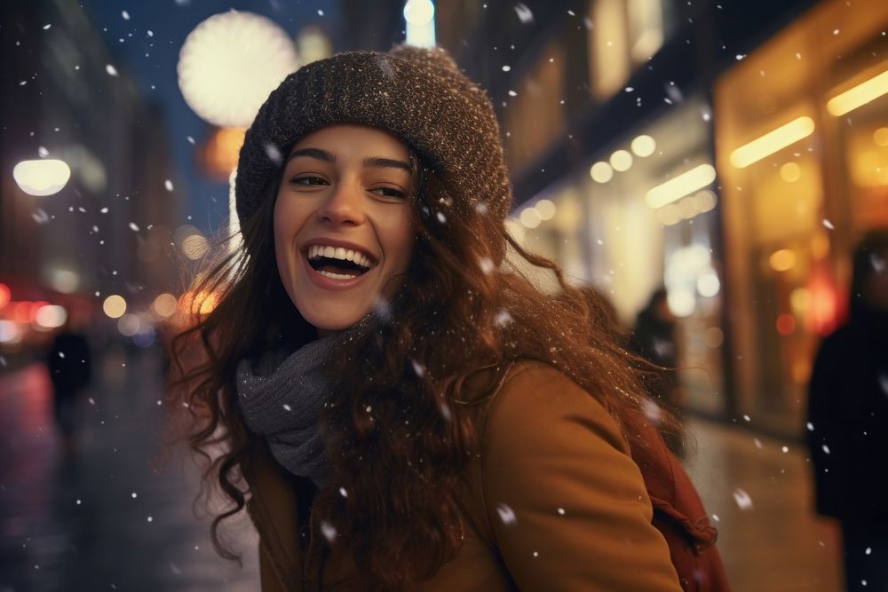 Festive winter laughing outdoors motion. AI generated Image by rawpixel.