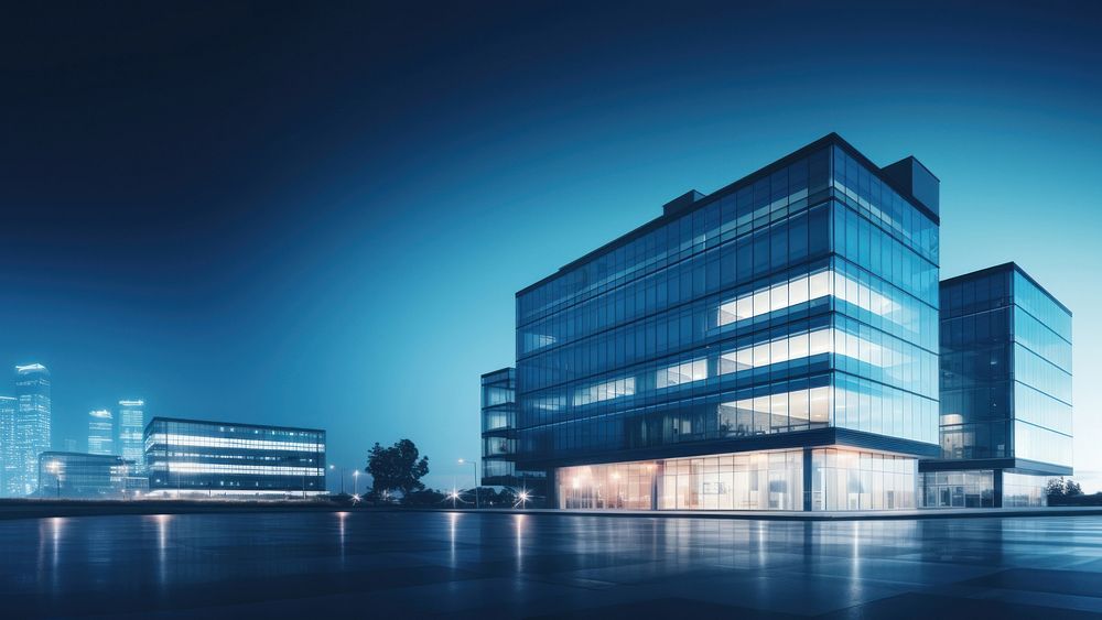 Architecture building headquarters illuminated.