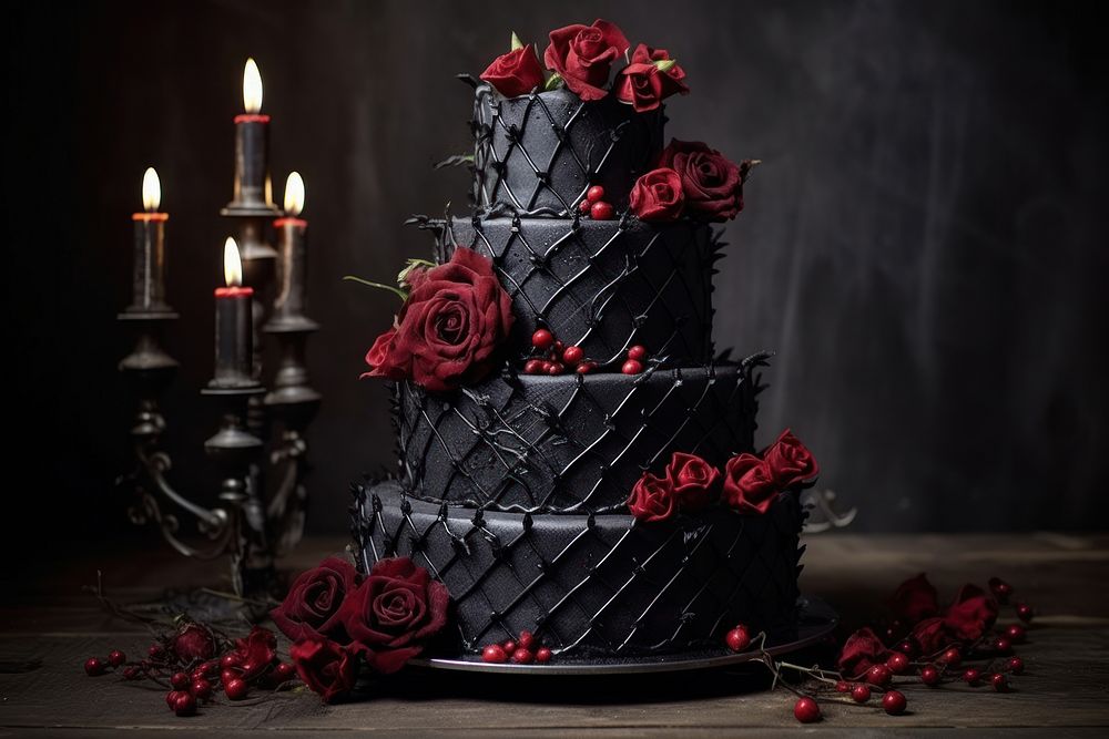 Gothic wedding cake flower decoration dessert. AI generated Image by rawpixel.