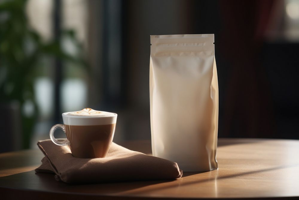 Latte coffee bag drink cafe. AI generated Image by rawpixel.