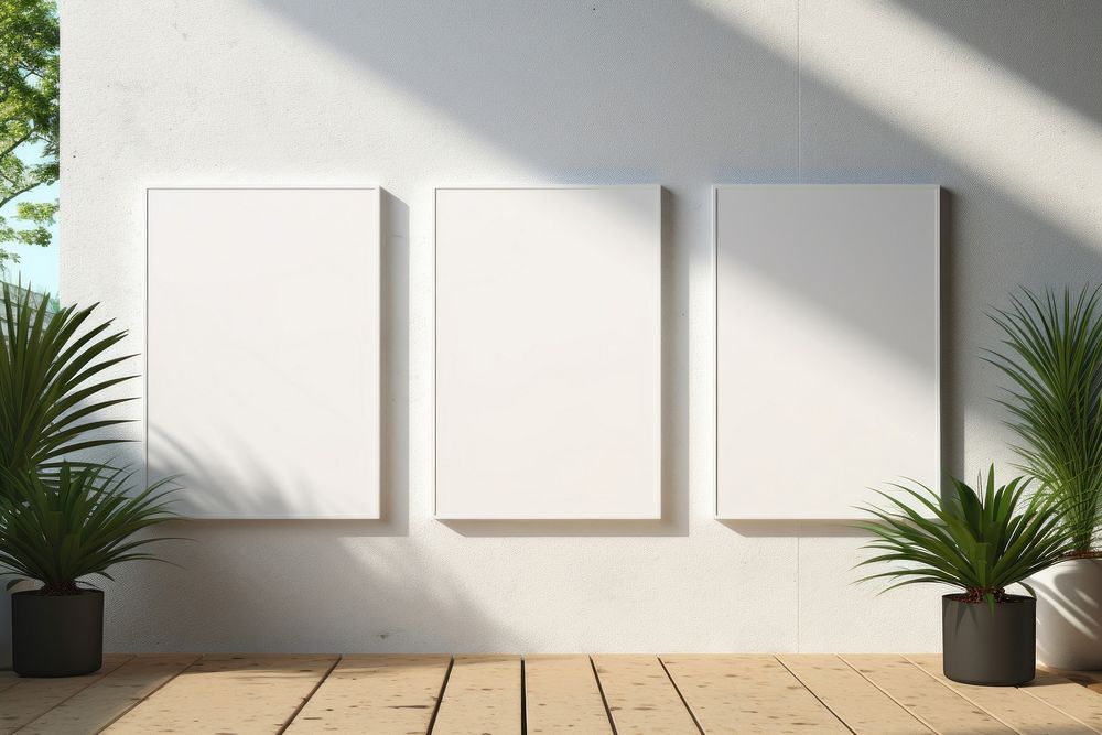 Blank posters mockup architecture plant wall. 