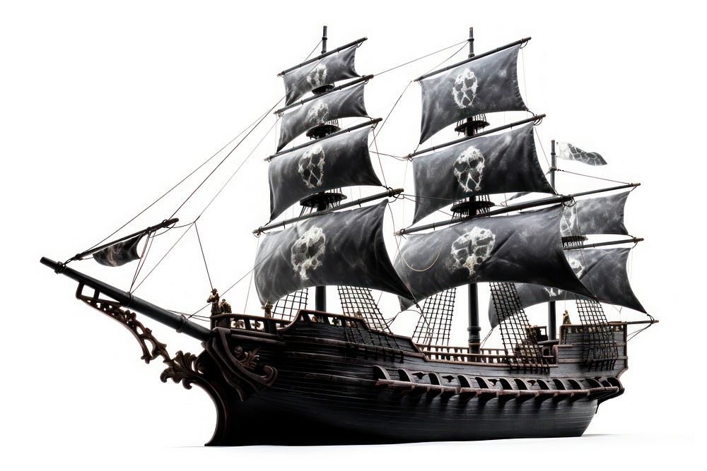 A magical black pirate ship sailboat vehicle white background. AI generated Image by rawpixel.