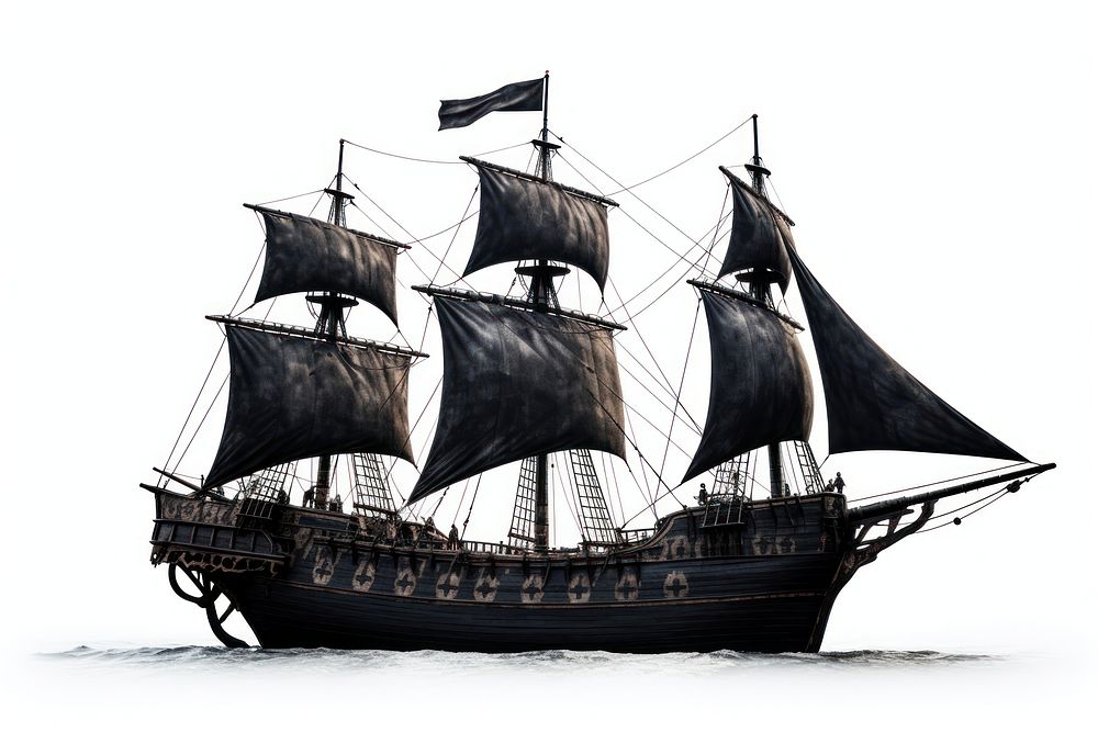 A magical black pirate ship watercraft sailboat vehicle. AI generated Image by rawpixel.