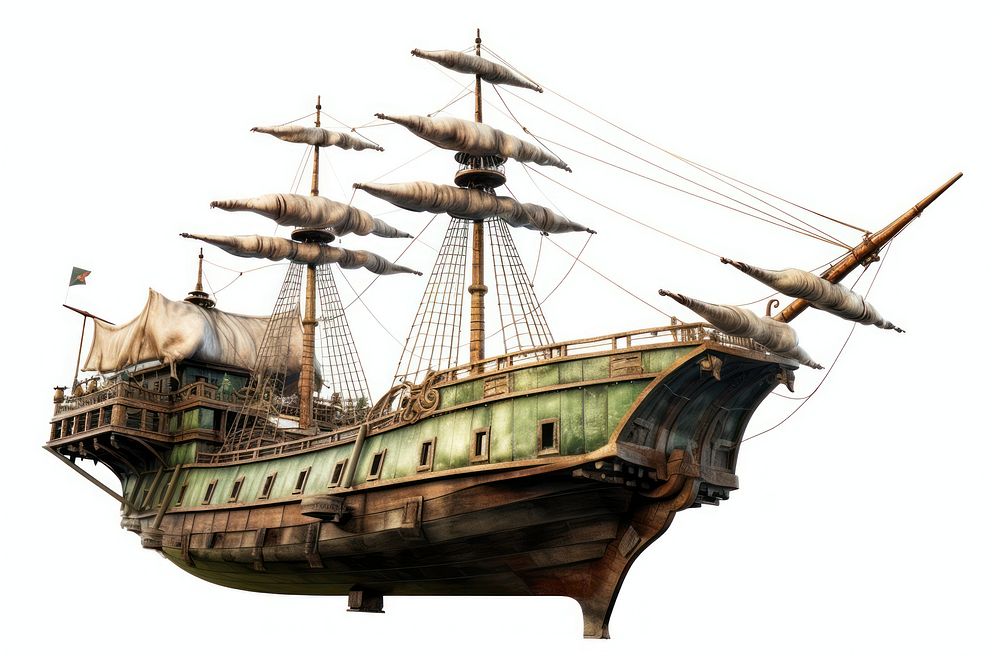 A magical flying pirate ship watercraft sailboat vehicle. AI generated Image by rawpixel.