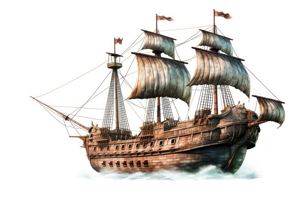 A magical flying pirate ship sailboat vehicle white background. AI generated Image by rawpixel.