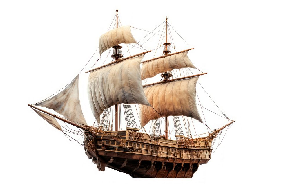 A magical flying pirate ship sailboat vehicle white background. AI generated Image by rawpixel.
