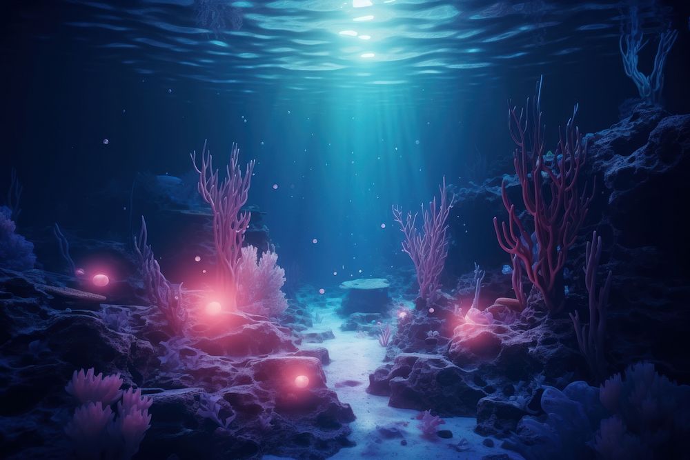 A magical neon ocean underwater outdoors nature. AI generated Image by rawpixel.
