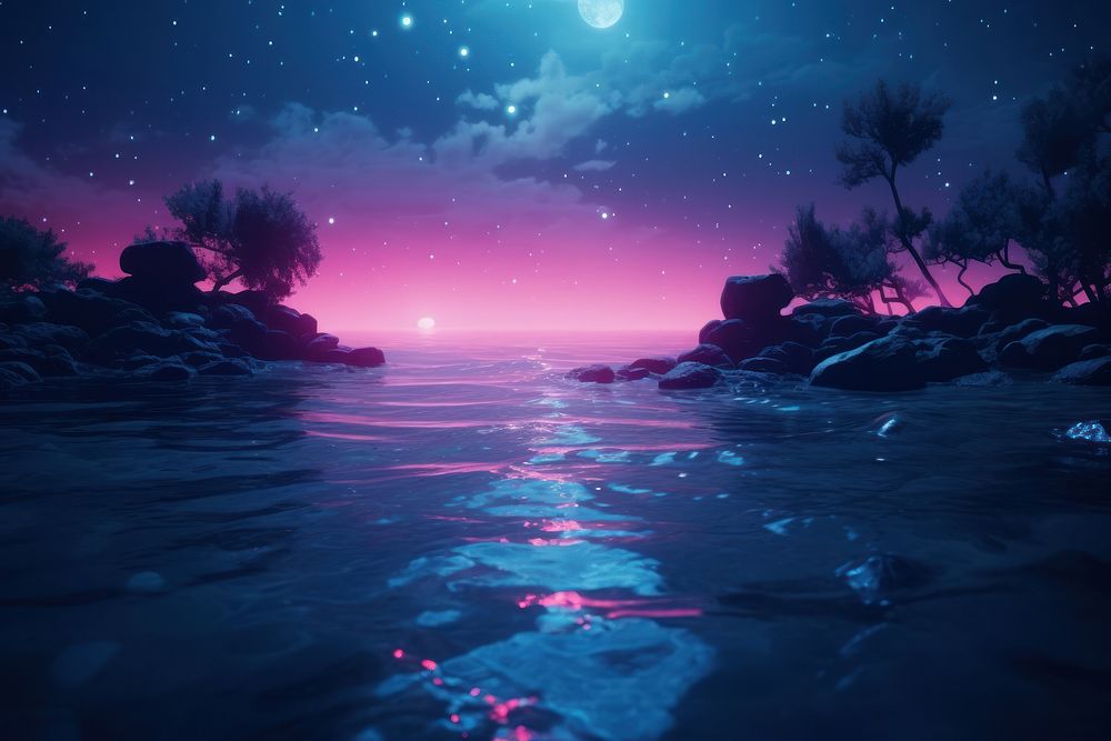 A magical neon ocean outdoors nature purple. 