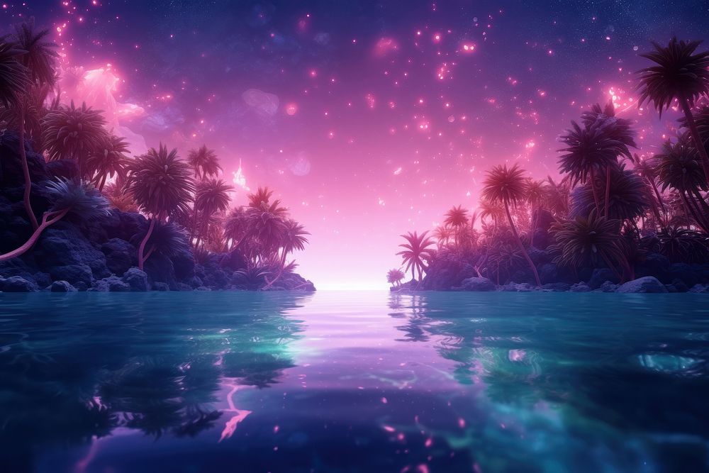 A magical neon ocean outdoors nature night. AI generated Image by rawpixel.
