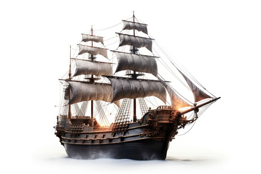 A magical sparkling pirate ship sailboat vehicle white background. AI generated Image by rawpixel.
