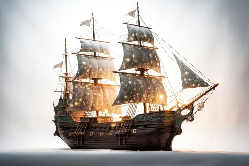 A magical sparkling pirate ship watercraft sailboat vehicle. AI generated Image by rawpixel.