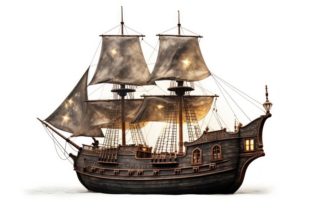 A magical sparkling pirate ship watercraft sailboat vehicle. AI generated Image by rawpixel.