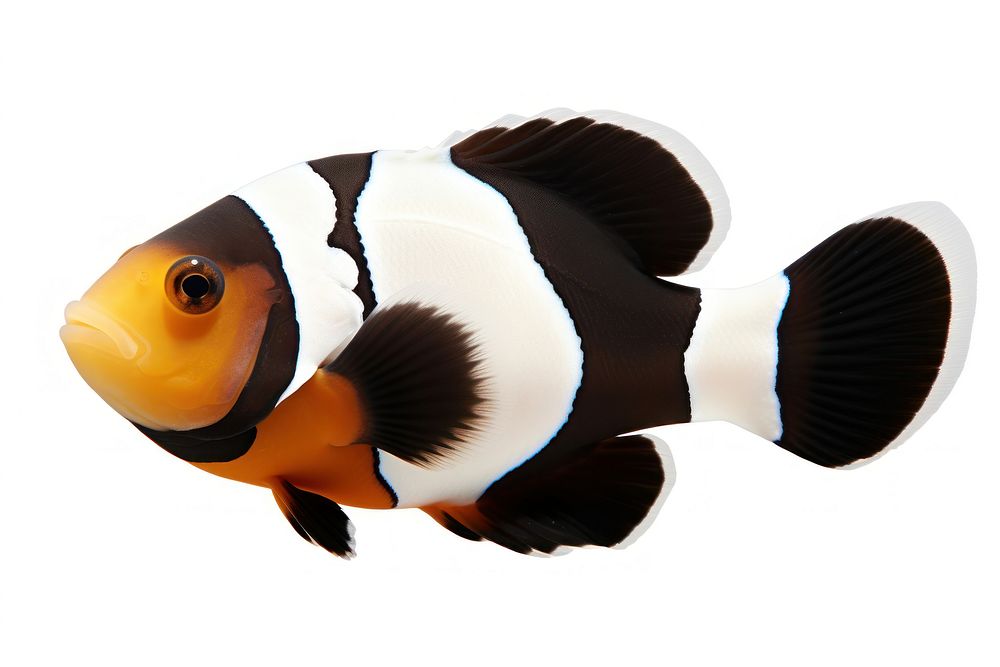 A premium black snowflake clownfish animal sea white background. AI generated Image by rawpixel.
