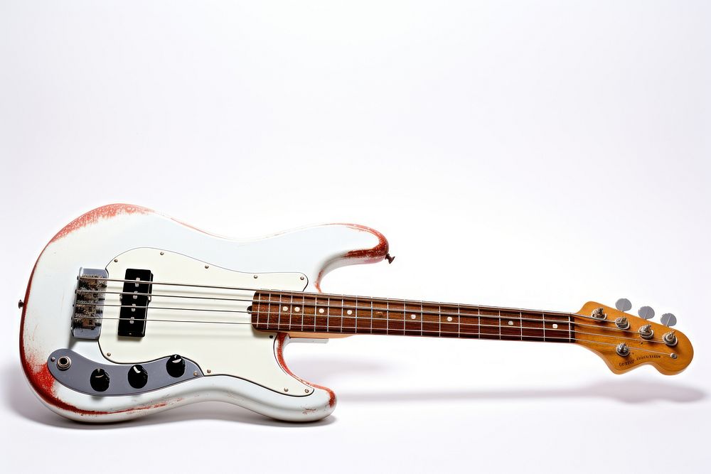 Bass guitar white background string music. AI generated Image by rawpixel.