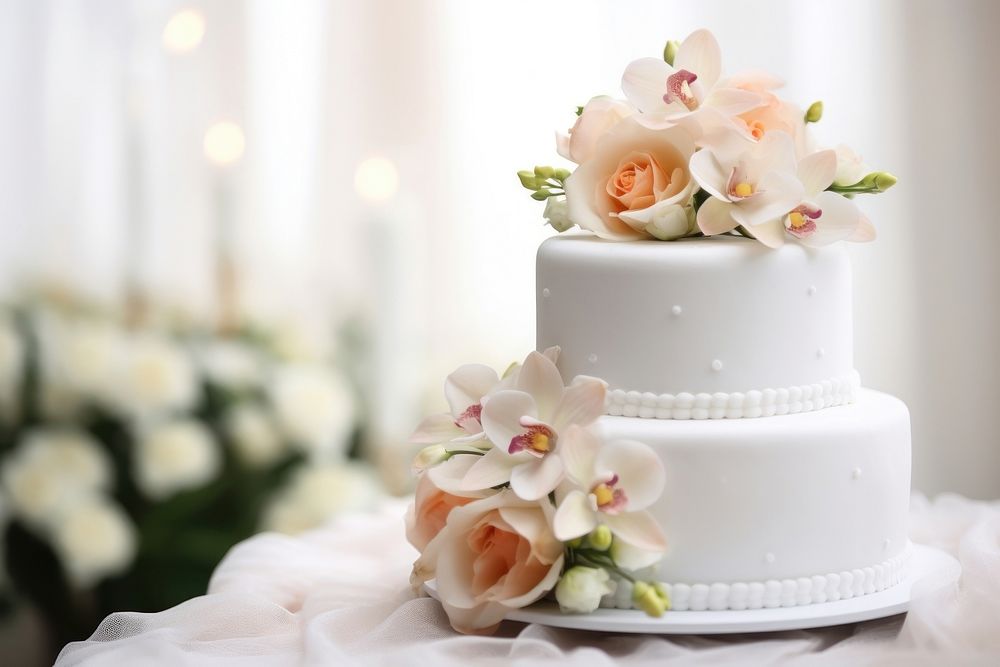 Elegant white wedding cake flower decoration dessert. AI generated Image by rawpixel.