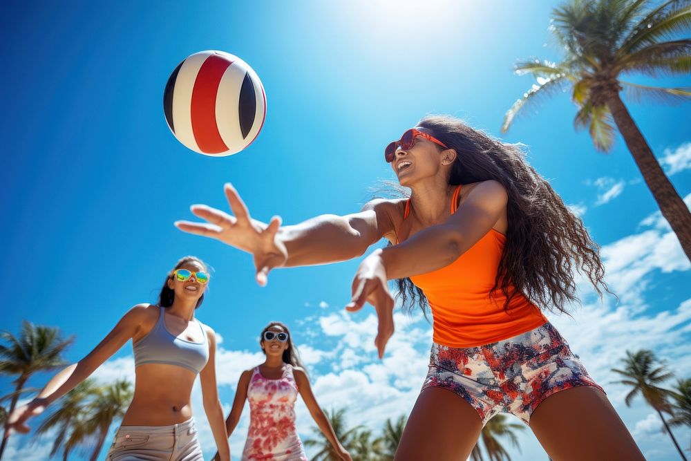 Women playing beach volleyball vacation sports summer. AI generated Image by rawpixel.