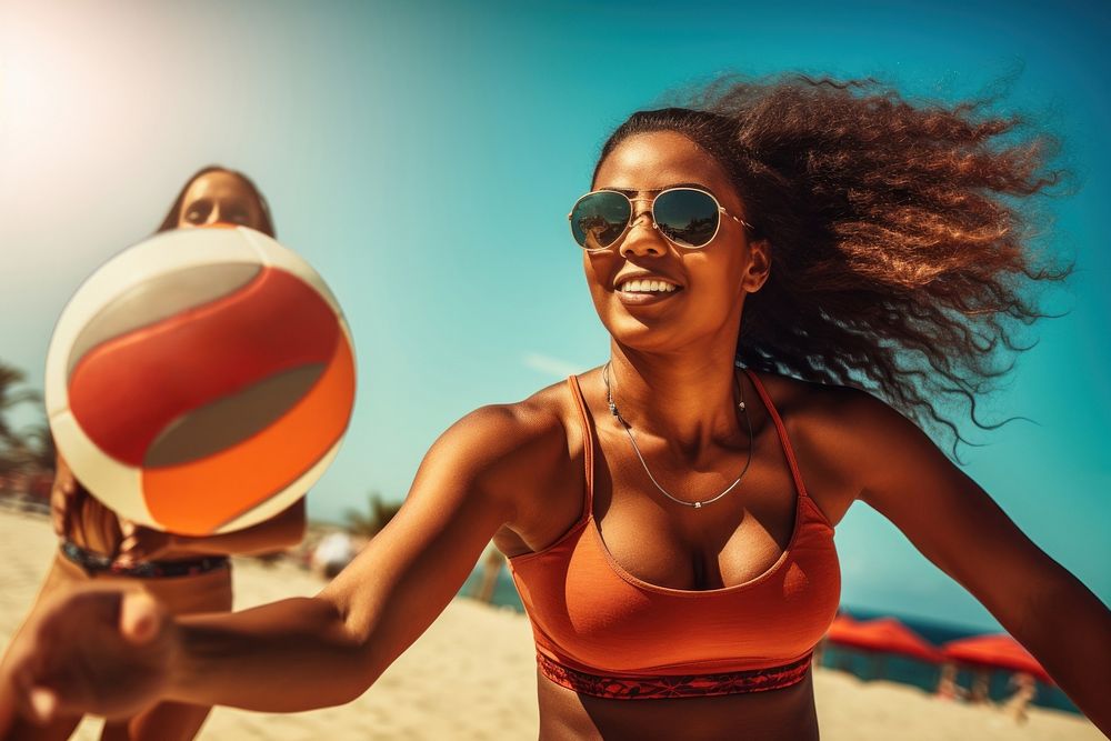 Playing beach volleyball vacation summer sports. AI generated Image by rawpixel.