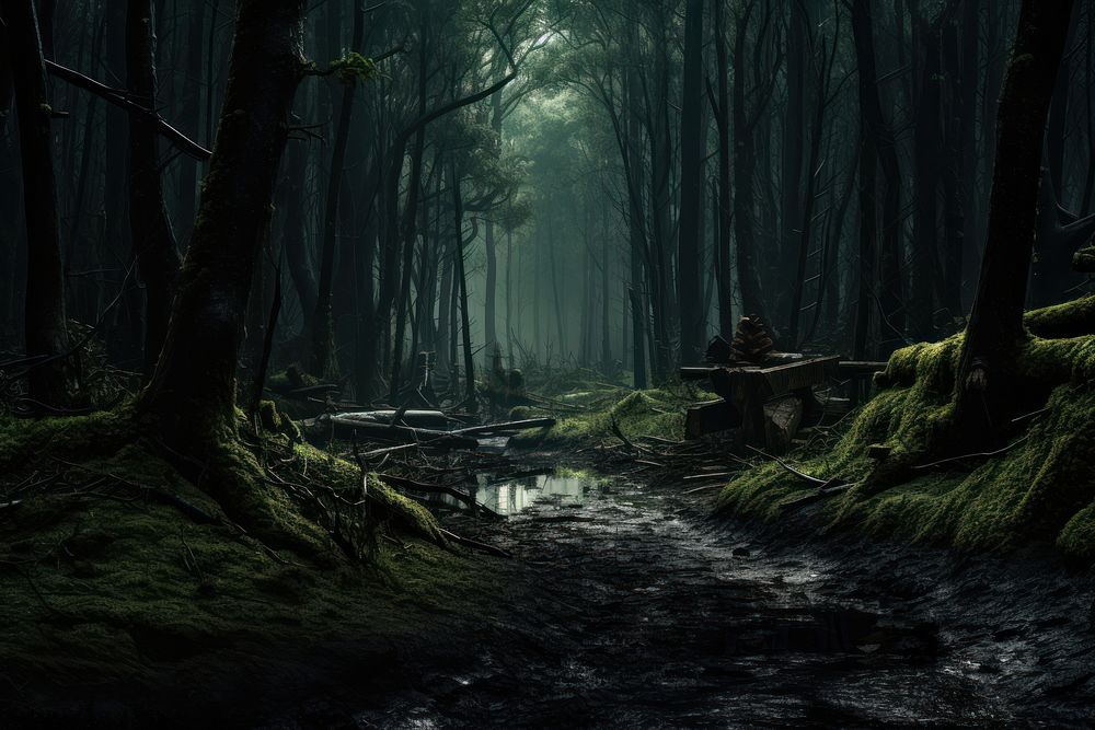 Forbidden forest woodland outdoors nature. AI generated Image by rawpixel.