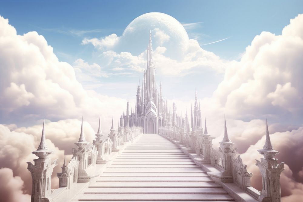 Fantasy heaven architecture landscape building. AI generated Image by rawpixel.
