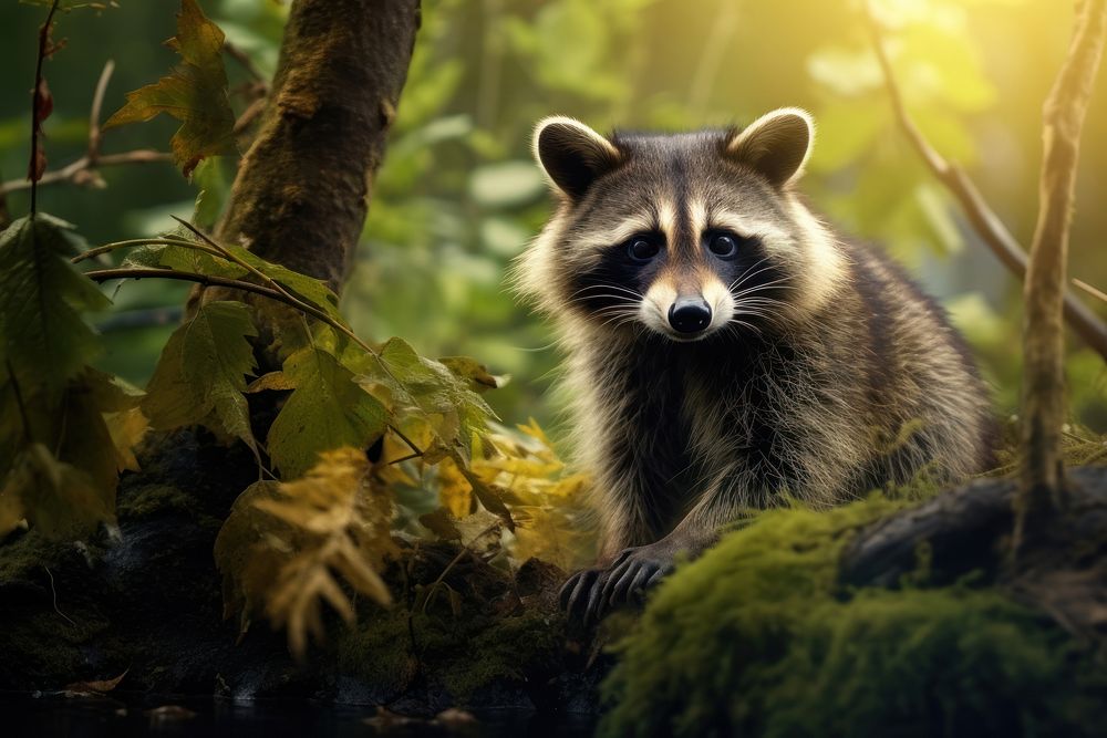 Raccoon nature outdoors animal. AI generated Image by rawpixel.