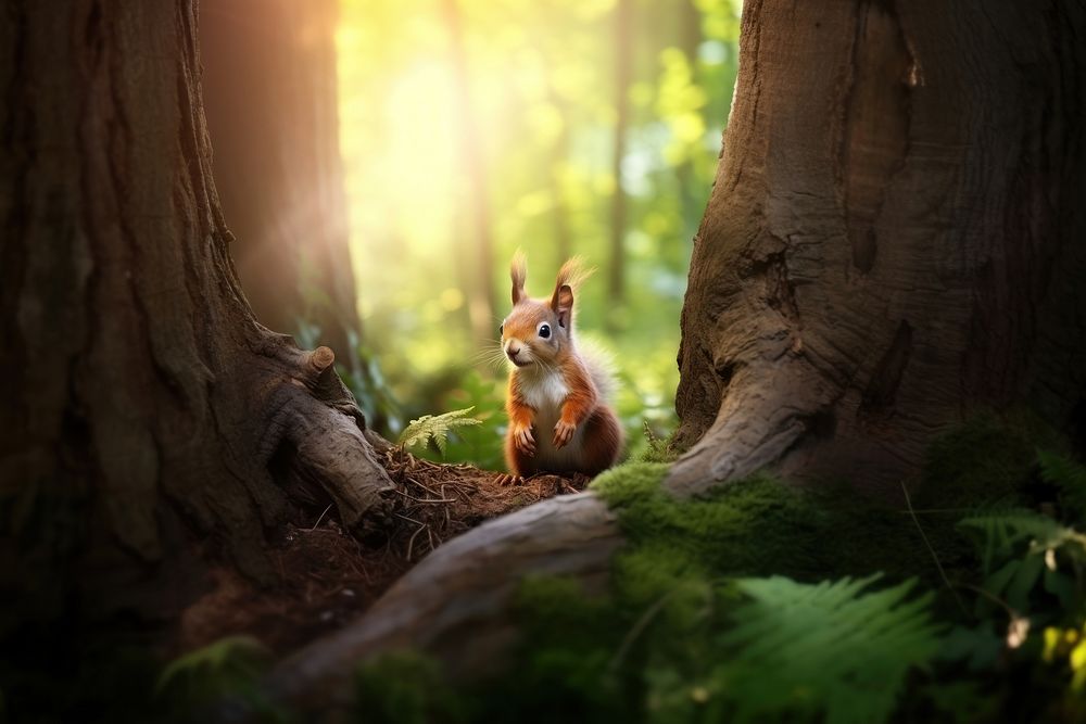 Red squirrel woodland nature outdoors. AI generated Image by rawpixel.