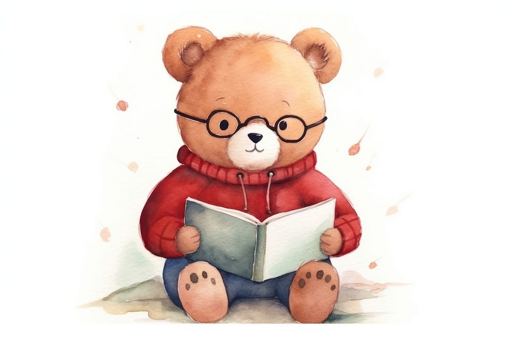 Bear reading cartoon book. AI generated Image by rawpixel.