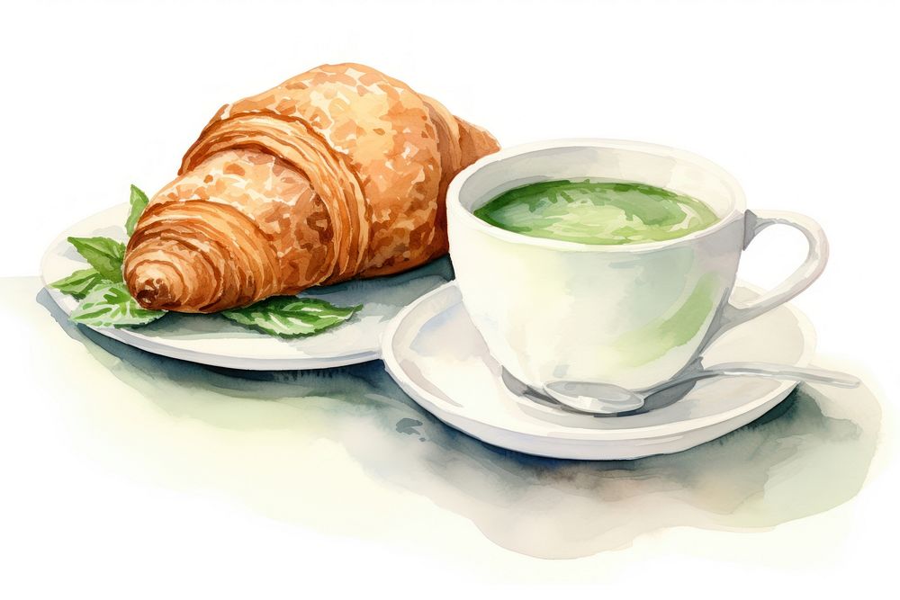 Croissant green food tea. AI generated Image by rawpixel.