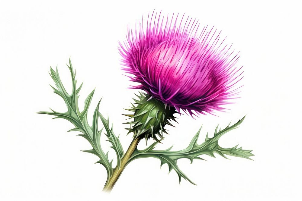 Thistle flower drawing plant white background. AI generated Image by rawpixel.