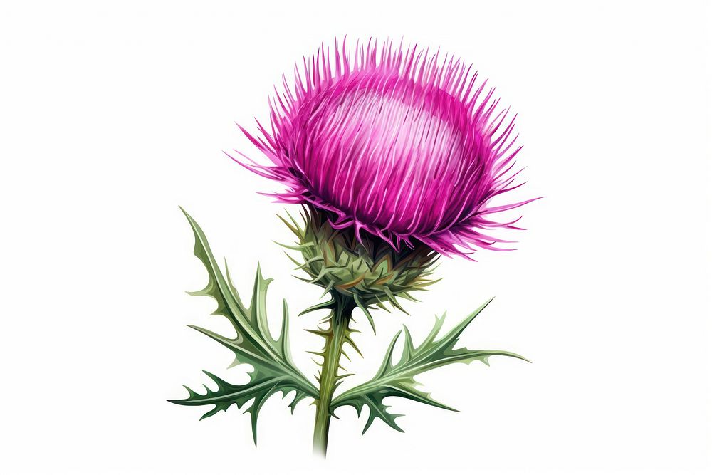 Thistle flower plant white background inflorescence. AI generated Image by rawpixel.