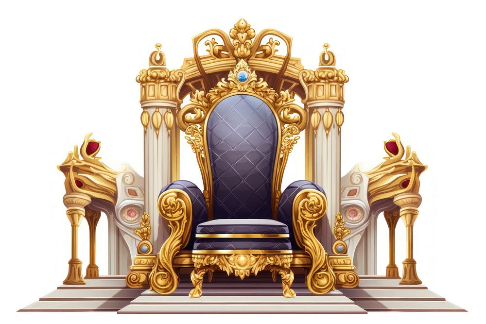 Throne furniture gold white background. 