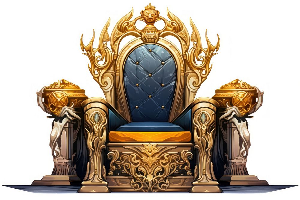 Throne furniture gold white background. 