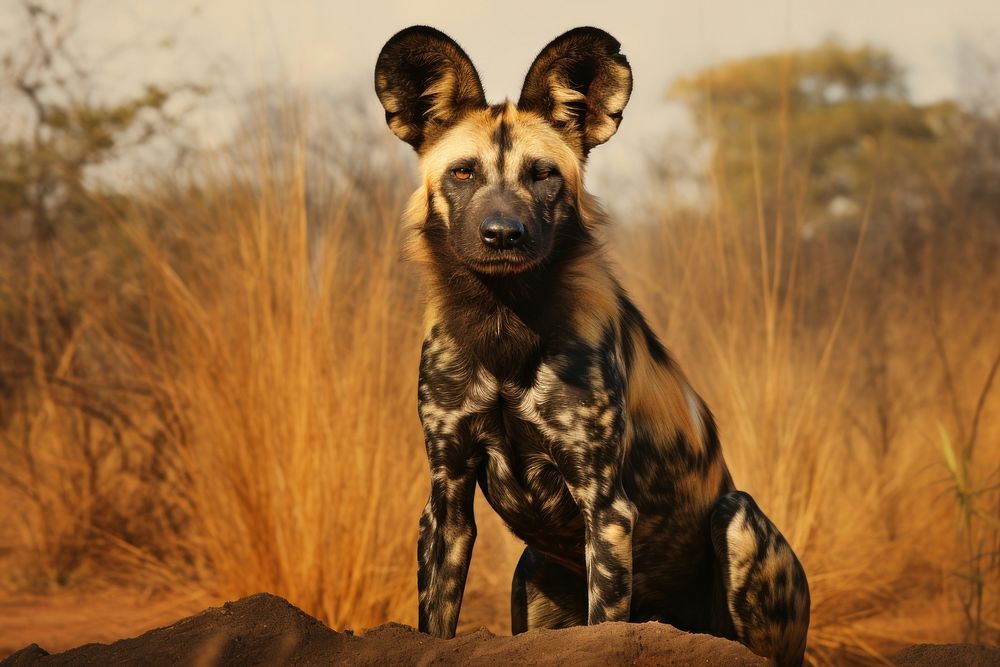 African wild dog wildlife savanna mammal. AI generated Image by rawpixel.