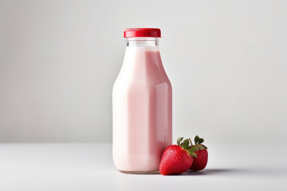 Strawberry bottle dairy fruit. AI generated Image by rawpixel.