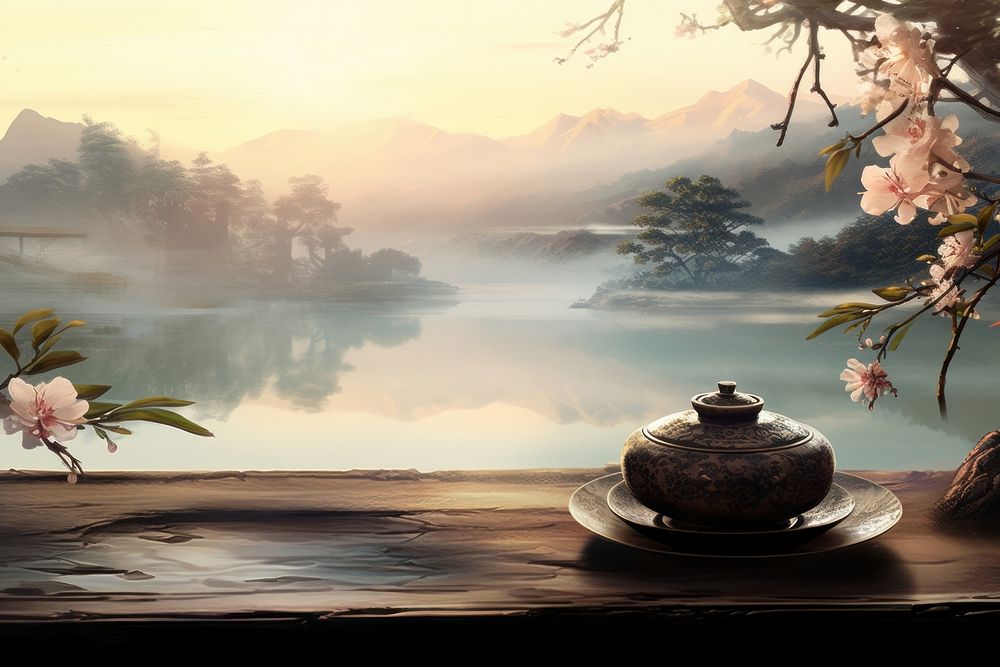 Chinese tea background outdoors nature flower. AI generated Image by rawpixel.