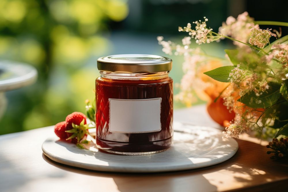 Jam jar table food refreshment. AI generated Image by rawpixel.