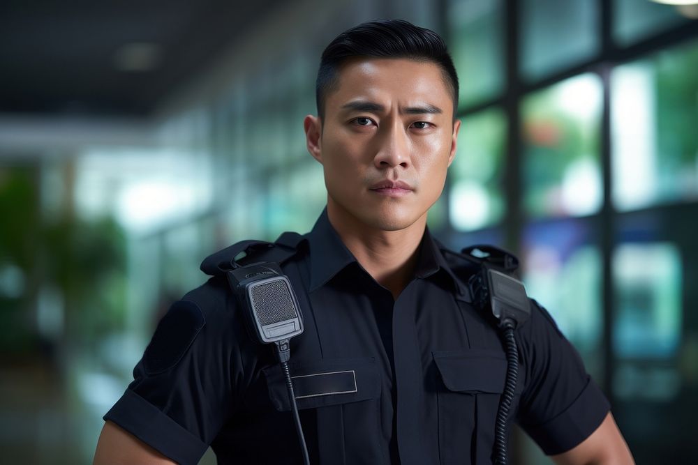 Asian male police officer portrait uniform adult. 