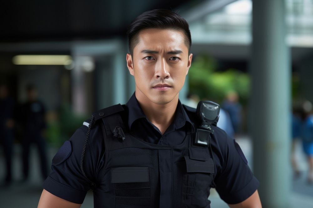 Asian male police officer portrait uniform adult. AI generated Image by rawpixel.