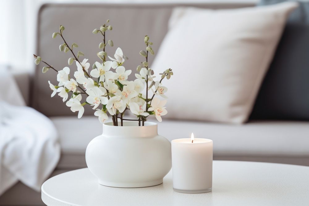 Candle furniture pillow flower. AI generated Image by rawpixel.