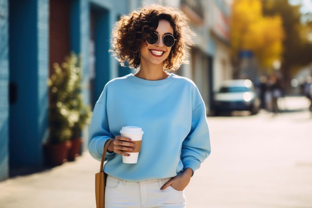 Woman sunglasses smiling coffee. AI generated Image by rawpixel.