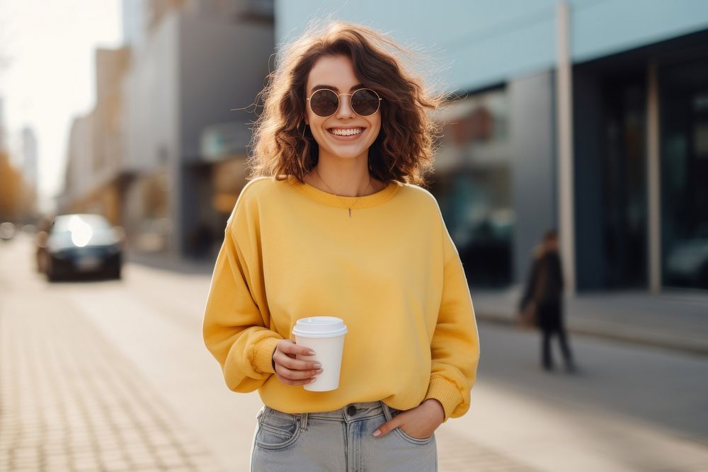 Woman sunglasses sweater smiling. AI generated Image by rawpixel.
