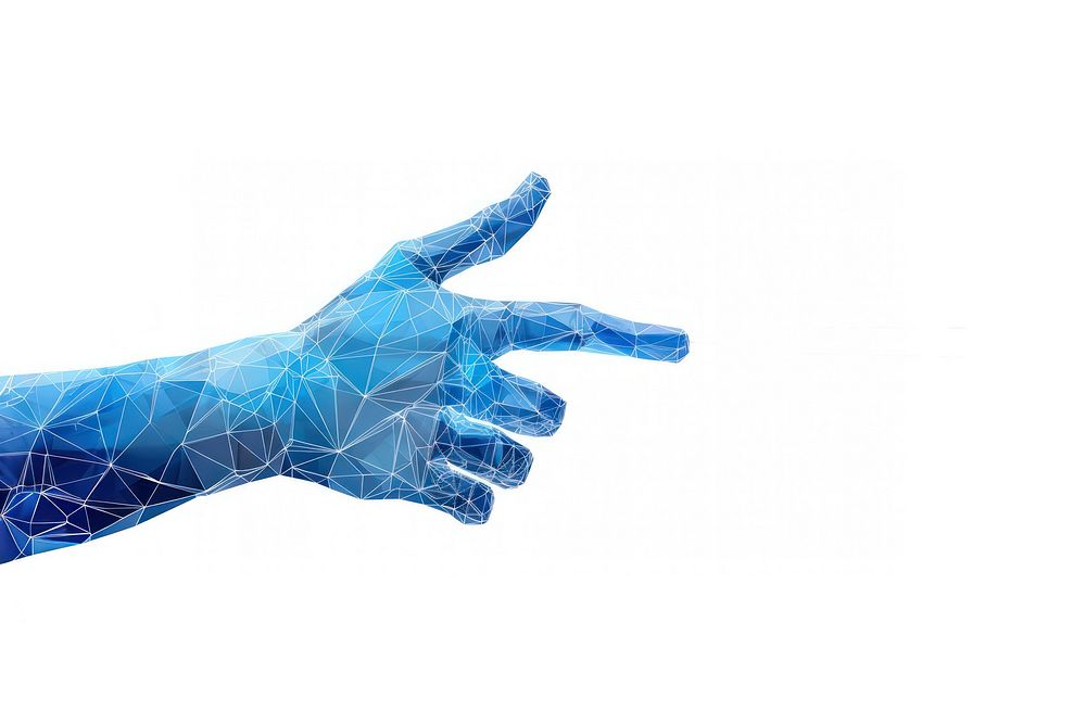 Blue low polygonal wireframe hand touching finger vector technology white background futuristic. AI generated Image by…