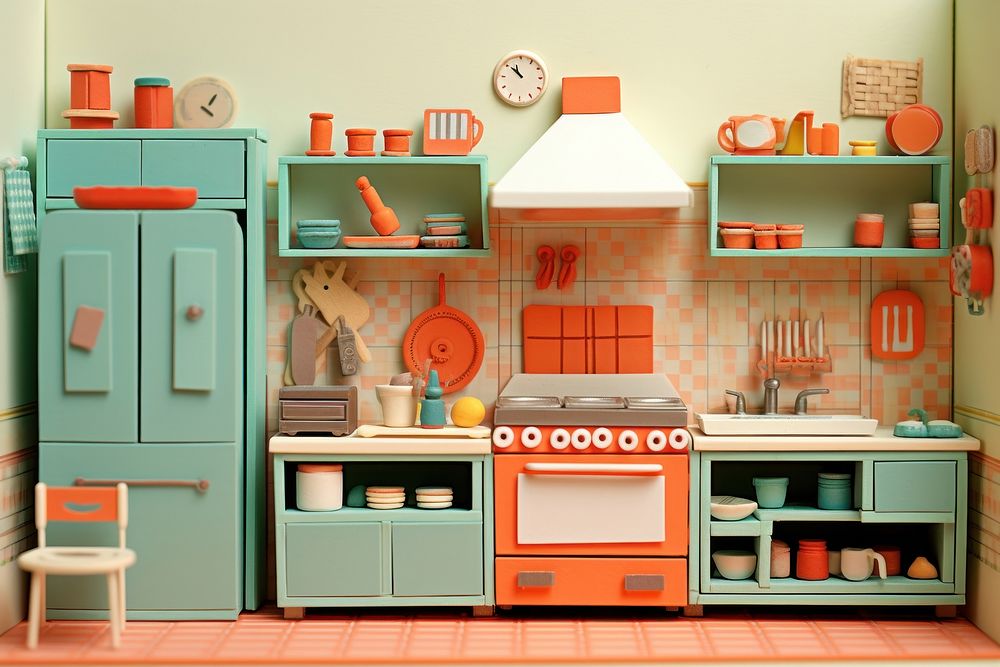 Kitchen furniture refrigerator dollhouse. AI generated Image by rawpixel.